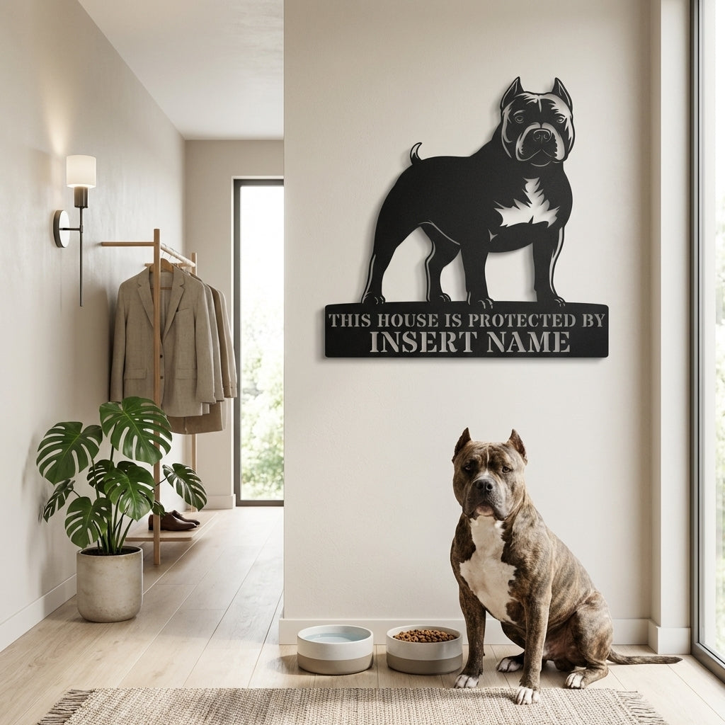 Personalized American Bully Guard Metal Sign. Custom Dog Name Wall Decor