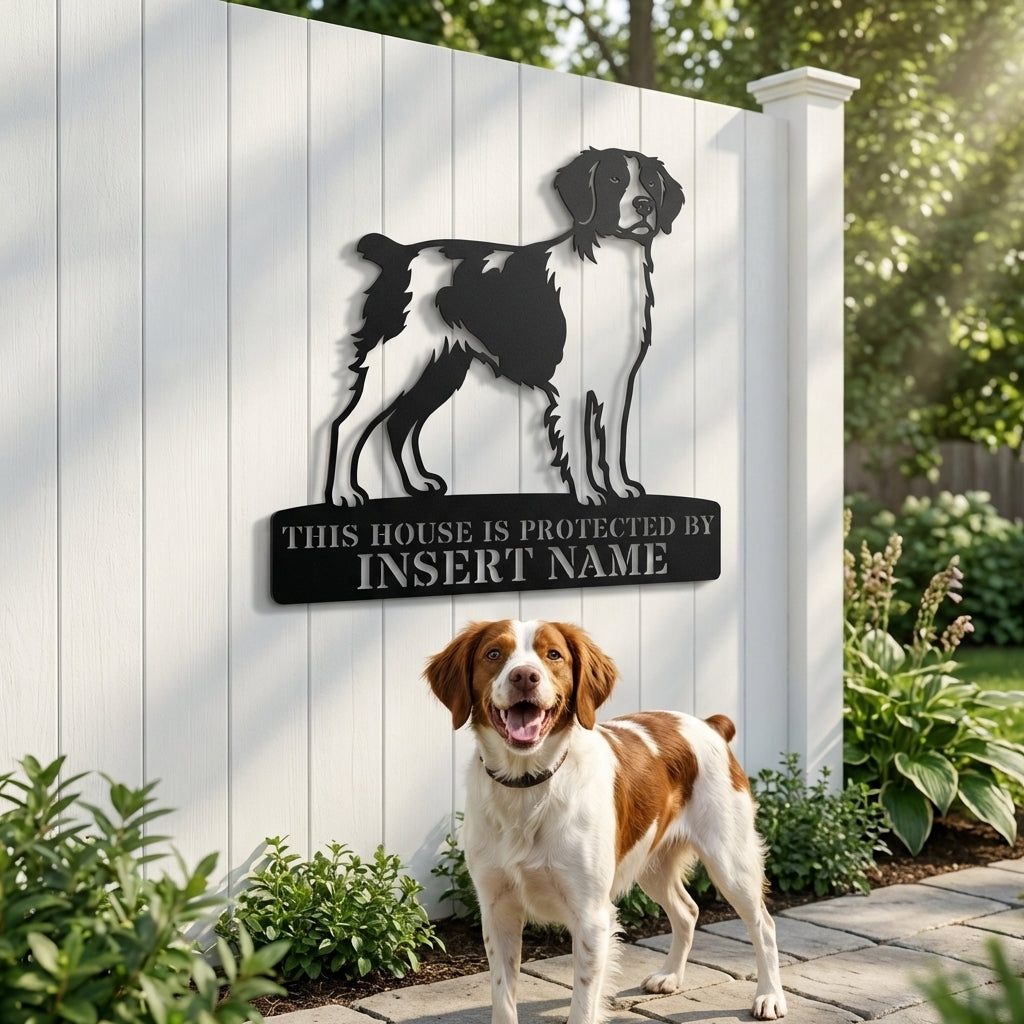 Personalized Brittany Dog Guard Metal Sign. Custom Dog Name Wall Decor