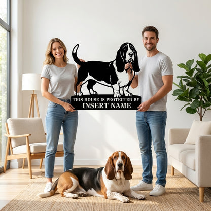 Personalized Basset Hound Guard Metal Sign. Custom Dog Name Wall Decor