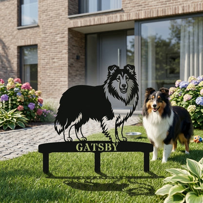 Personalized Shetland Sheepdog Garden Metal Sign With Stakes. Custom Dog Plaque Name Gift