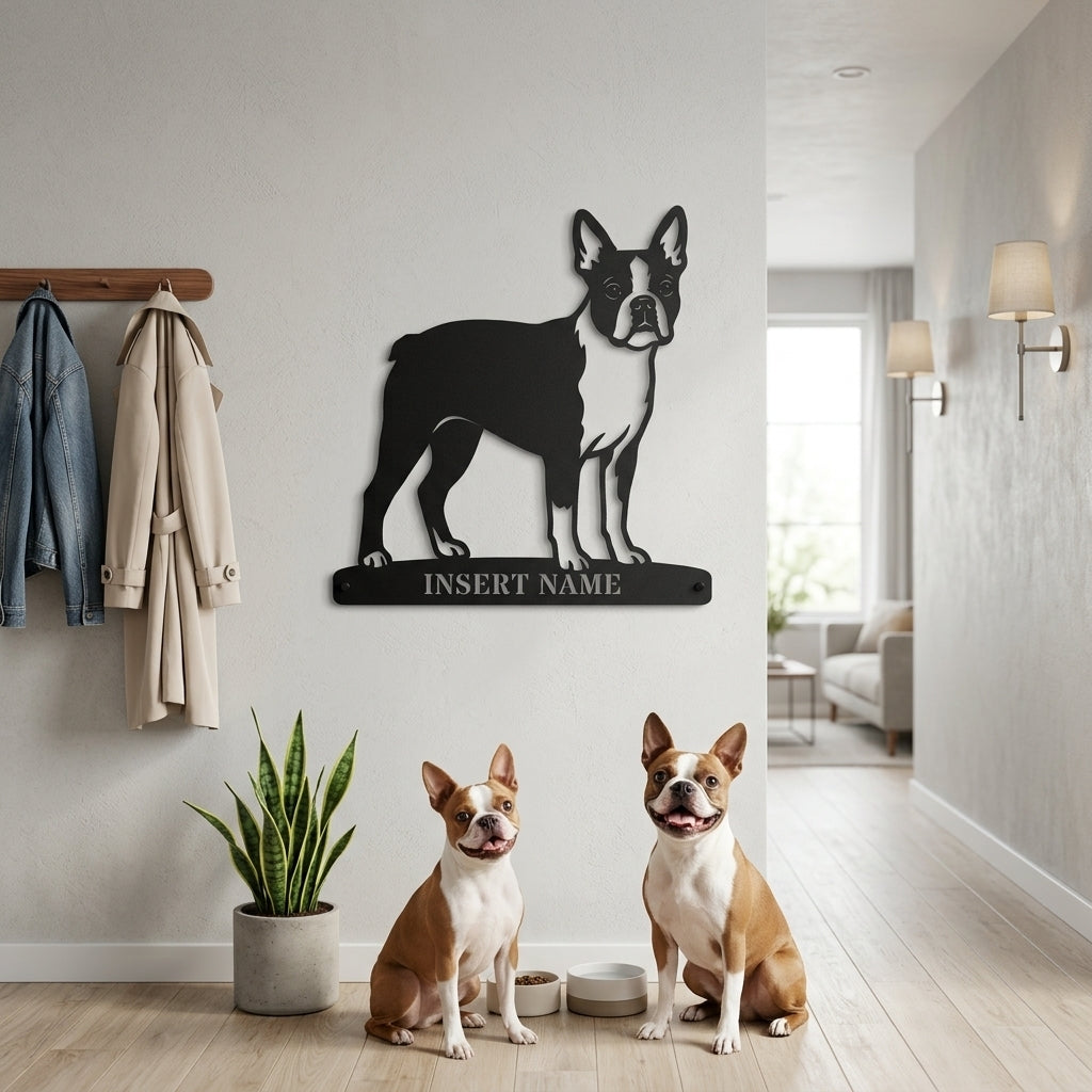 Personalized Boston Terrier Name Metal Sign. Custom Dog Owner Wall Decor Gift