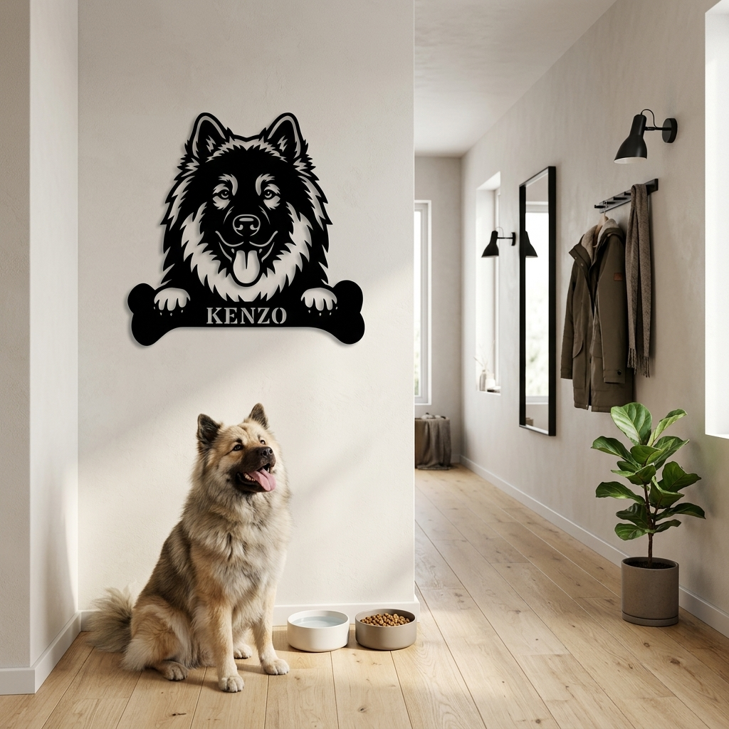 Personalized Eurasier With Bone Metal Sign Gift. Custom Dog Name Decor