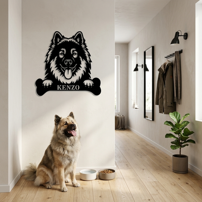 Personalized Eurasier With Bone Metal Sign Gift. Custom Dog Name Decor