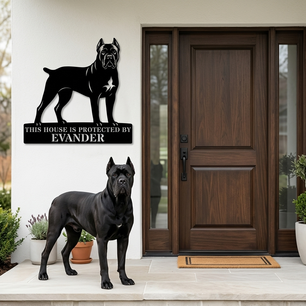 Personalized Cane Corso Guard Metal Sign. Custom Dog Protect Name Wall Decor