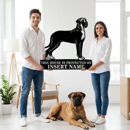 Personalized Bullmastiff Dog Guard Metal Sign. Custom Dog Name Wall Decor