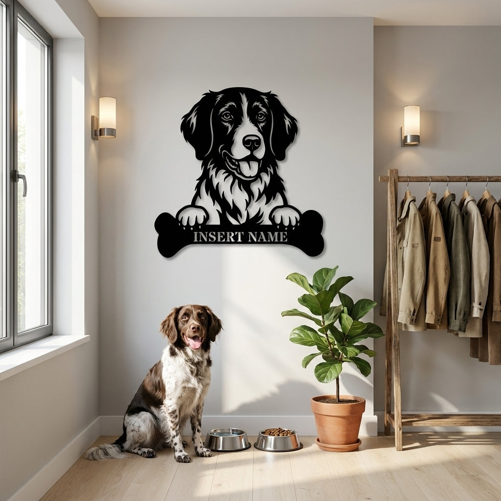 Personalized Small Munsterlander With Bone Metal Sign. Custom Dog Name Decor