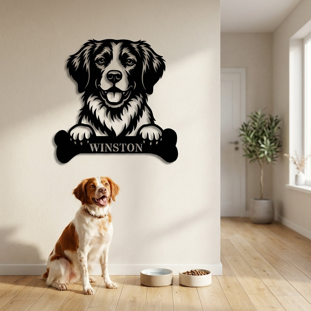 Personalized Brittany Dog With Bone Metal Sign. Custom Dog Name Decor