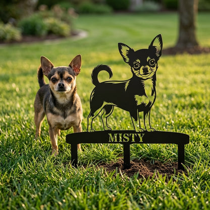 Personalized Chihuahua Garden Metal Sign With Stakes. Custom Dog Lover Name Gift