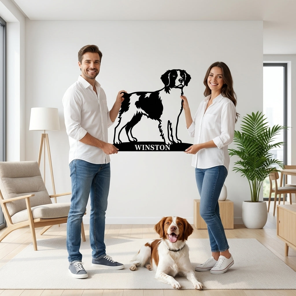 Personalized Brittany Dog Metal Sign. Custom Dog Owner Wall Decor Gift