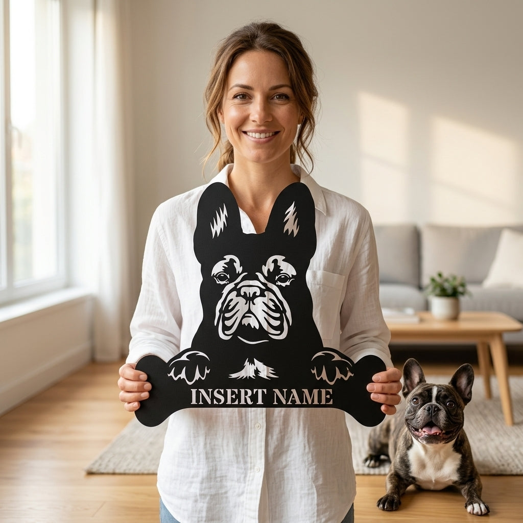 Personalized French Bulldog Name Metal Sign. Customizable Dog Owner Wall Decor Gift