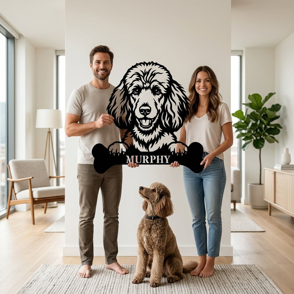 Personalized Poodle With Bone Name Metal Sign. Funny Custom Dog Wall Decor Gift