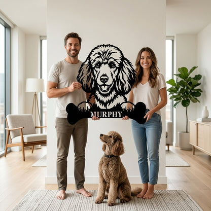 Personalized Poodle With Bone Name Metal Sign. Funny Custom Dog Wall Decor Gift