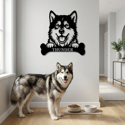 Personalized Alaskan Malamute With Bone Name Metal Sign