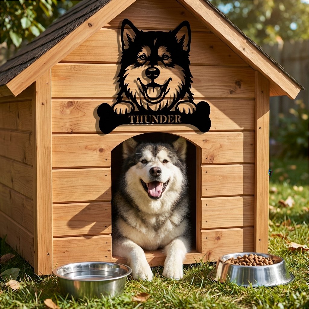 Personalized Alaskan Malamute With Bone Name Metal Sign