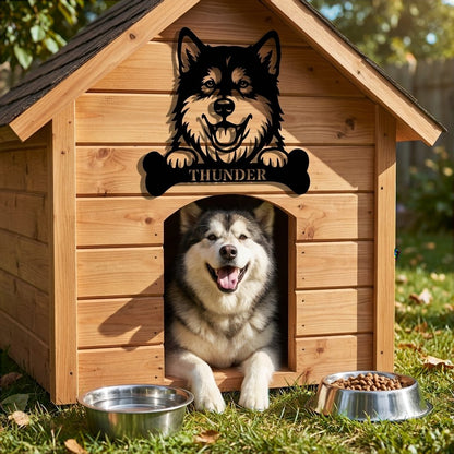 Personalized Alaskan Malamute With Bone Name Metal Sign