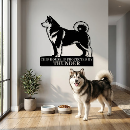 Personalized Alaskan Malamute Guard Metal Sign. Custom Dog Name Wall Decor