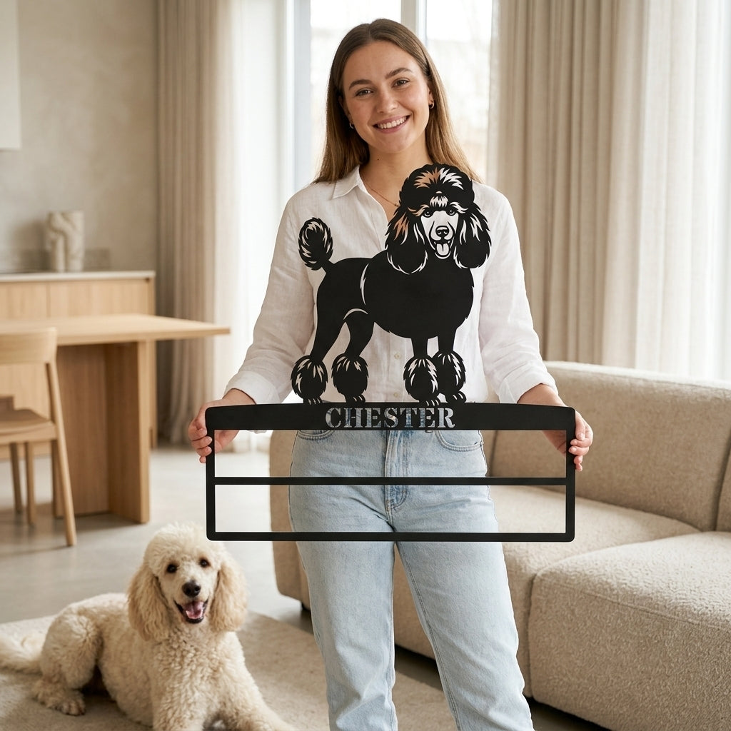 Poodle Personalized Rosette Metal Sign. Custom Dog Champion Ribbon Display