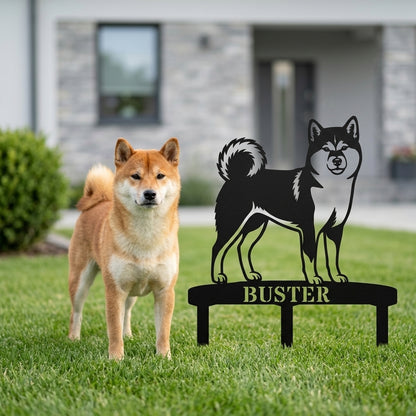 Personalized Shiba Inu Garden Metal Sign With Stakes. Custom Dog Plaque Name Gift