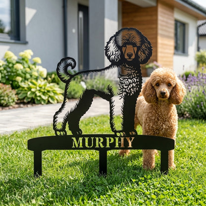 Personalized Poodle Garden Metal Sign With Stakes. Custom Dog Plaque Name Gift