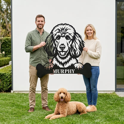 Personalized Poodle With Bone Name Metal Sign. Funny Custom Dog Wall Decor Gift