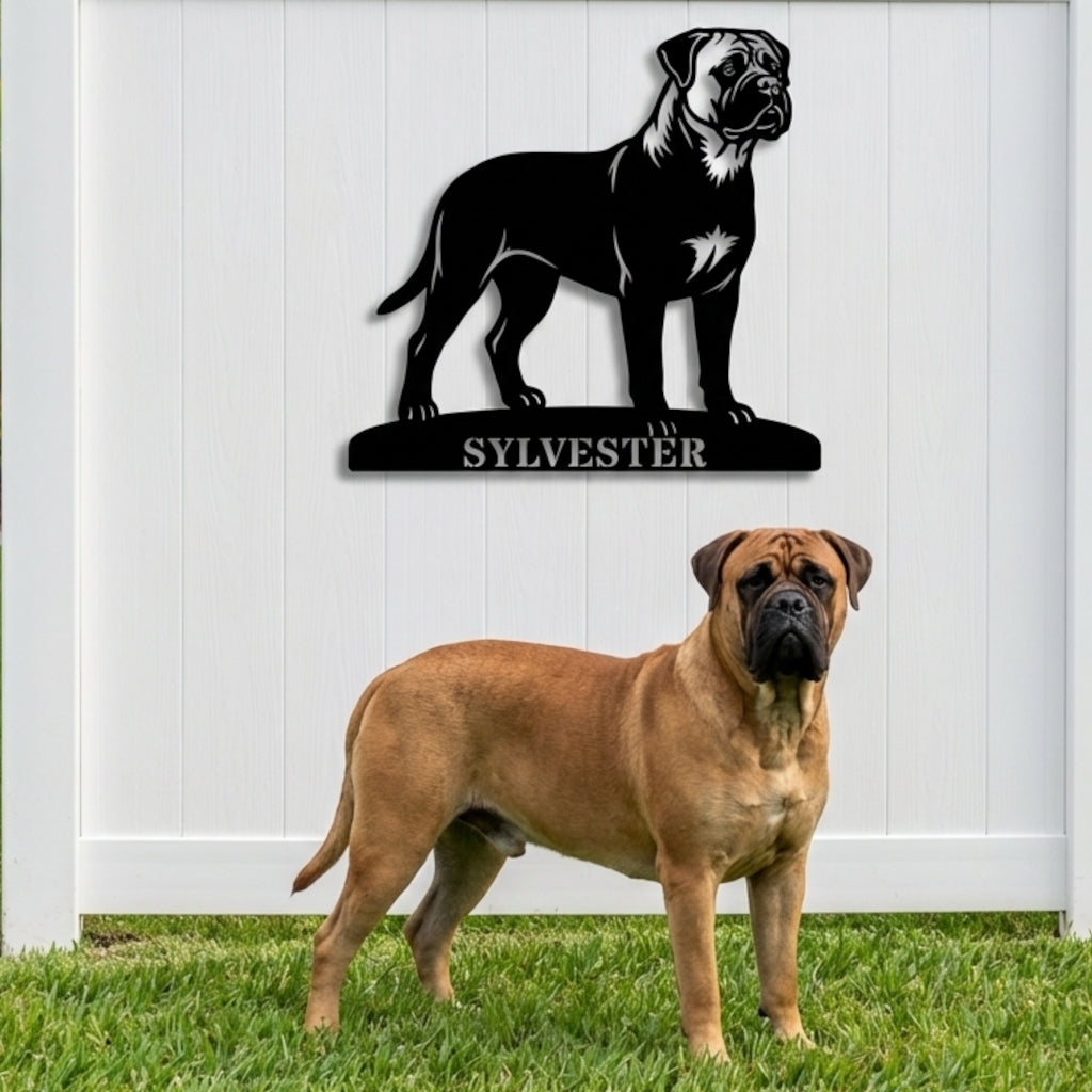 Personalized Bullmastiff Dog Name Metal Sign. Custom Dog Owner Wall Decor Gift