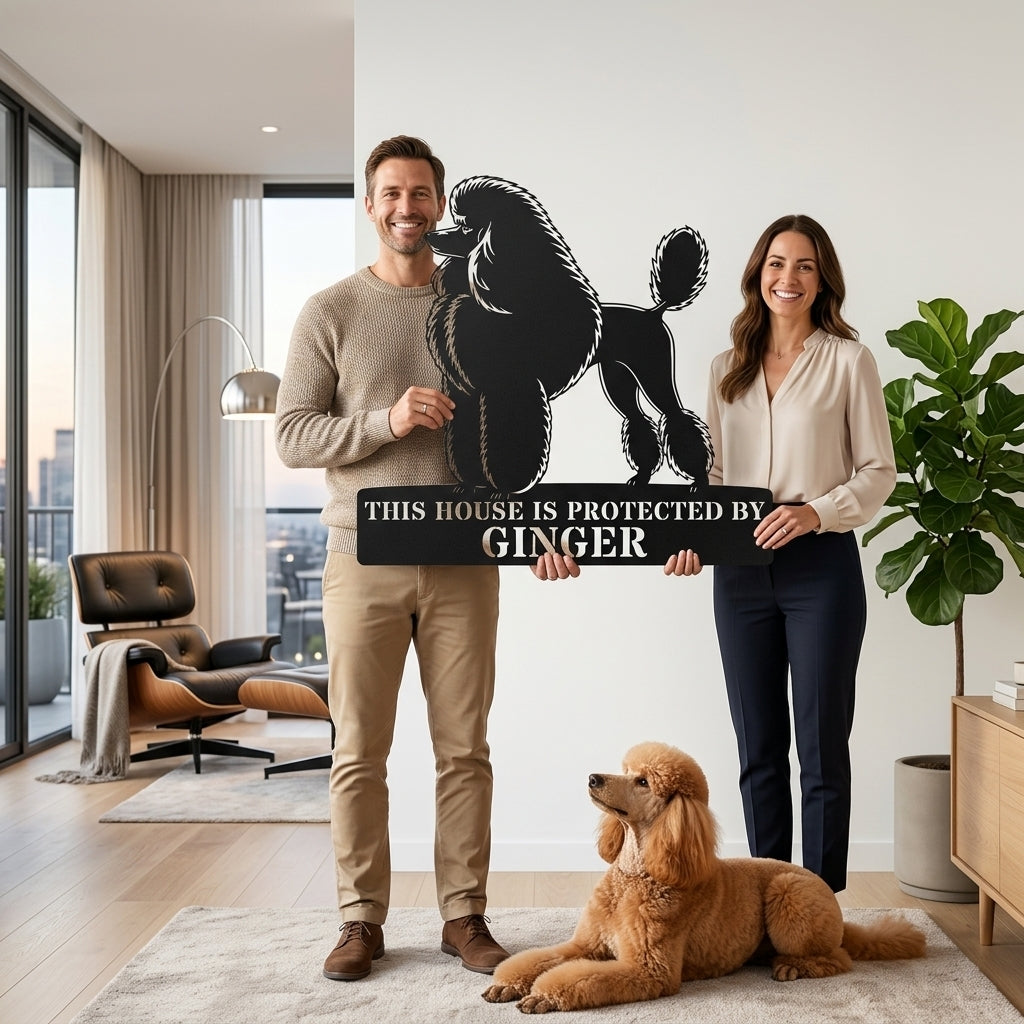 Personalized Dog Guard Name Metal Sign. Custom Poodle Protect Wall Decor