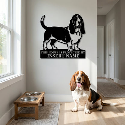 Personalized Basset Hound Guard Metal Sign. Custom Dog Name Wall Decor