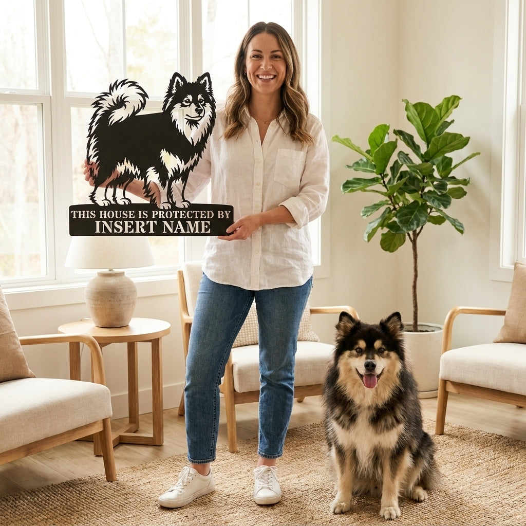 Personalized Finnish Lapphund Guard Metal Sign. Custom Dog Name Wall Decor