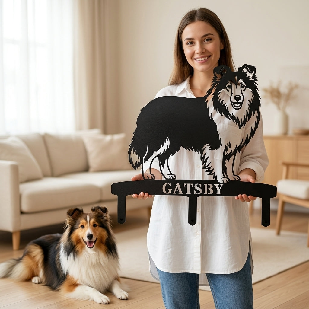 Personalized Shetland Sheepdog Garden Metal Sign With Stakes. Custom Dog Plaque Name Gift