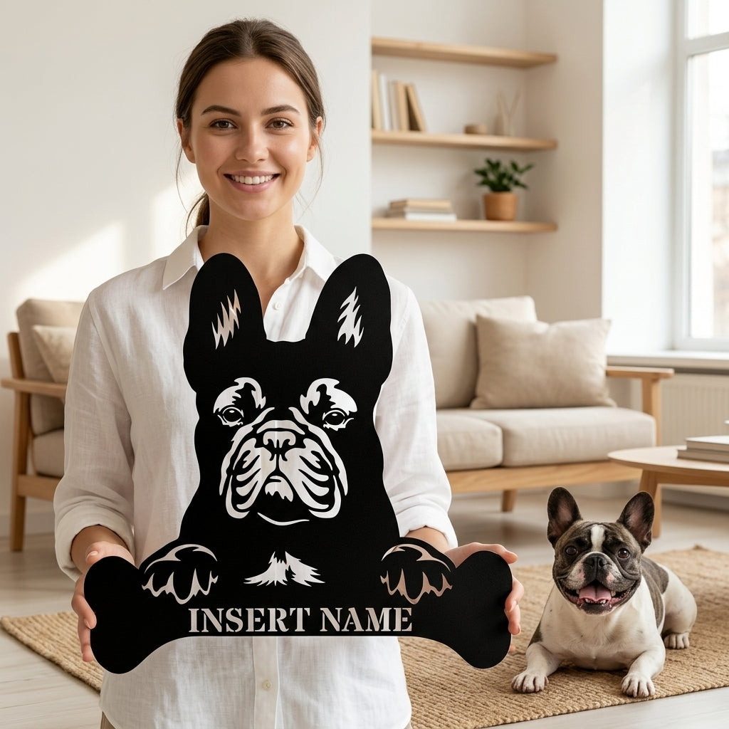 Personalized French Bulldog Name Metal Sign. Customizable Dog Owner Wall Decor Gift