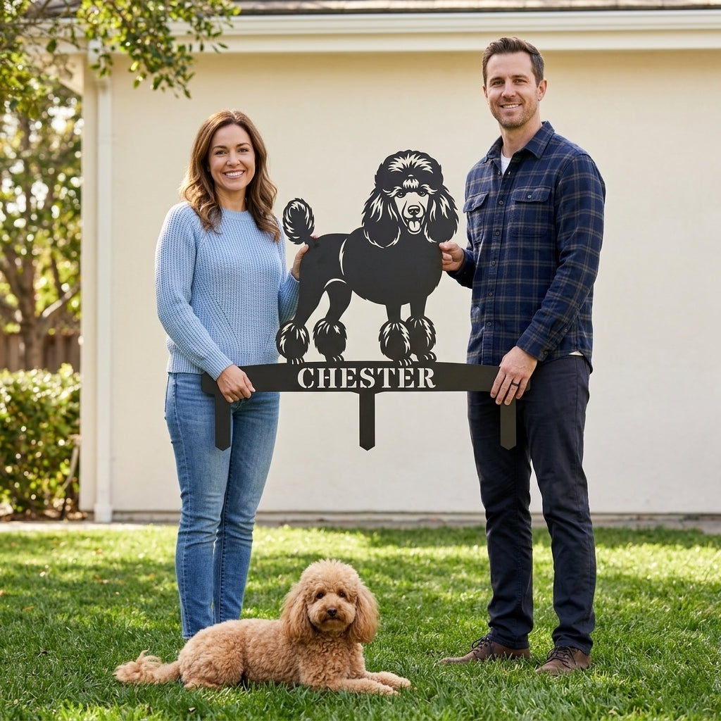 Poodle Personalized  Garden Metal Sign With Stakes. Custom Dog Name Gift