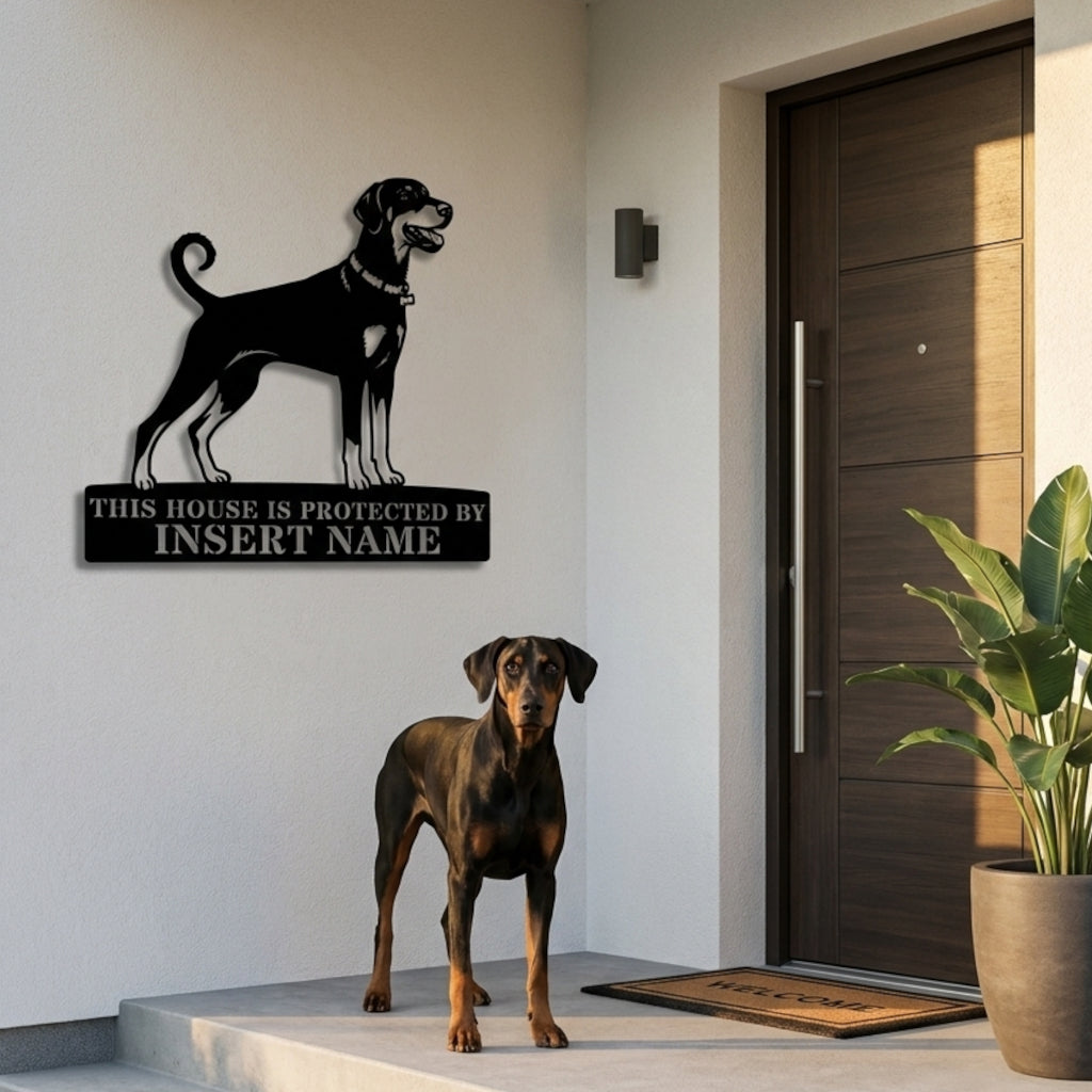 Dobermann Guard Dog Name Metal Sign. Custom Dog  Wall Decor