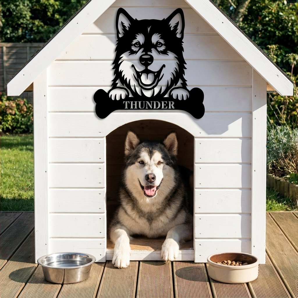 Personalized Alaskan Malamute With Bone Name Metal Sign