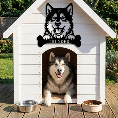Personalized Alaskan Malamute With Bone Name Metal Sign