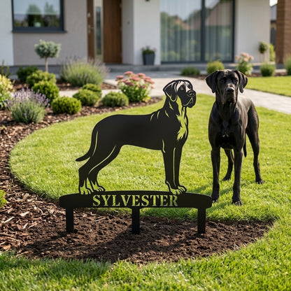 Personalized Granddanois Garden Metal Sign With Stakes. Custom Dog Lover Name Gift
