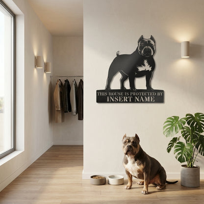 Personalized American Bully Guard Metal Sign. Custom Dog Name Wall Decor