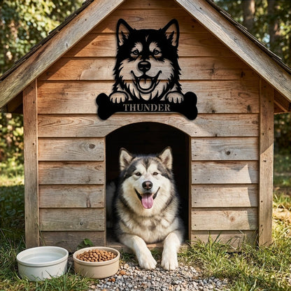 Personalized Alaskan Malamute With Bone Name Metal Sign