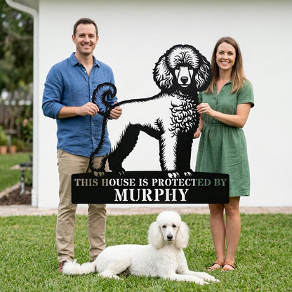 Personalized Poodle Dog Guard Metal Sign. Custom Dog Protect Name Wall Decor