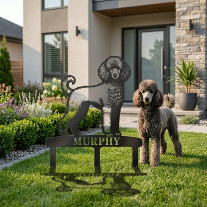 Personalized Poodle Garden Metal Sign With Stakes. Custom Dog Plaque Name Gift