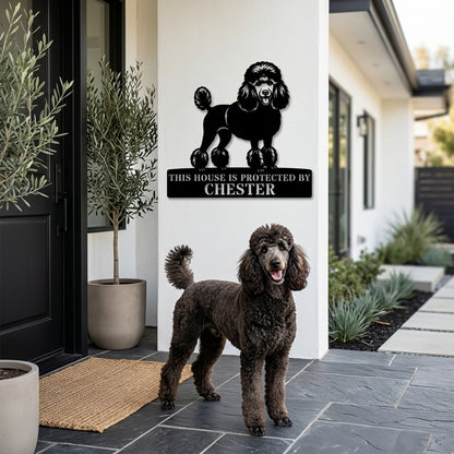 Poodle Personalized Guard Name Metal Sign. Custom Dog Protect Wall Decor