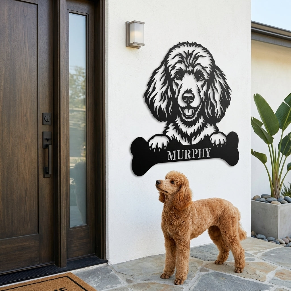 Personalized Poodle With Bone Name Metal Sign. Funny Custom Dog Wall Decor Gift