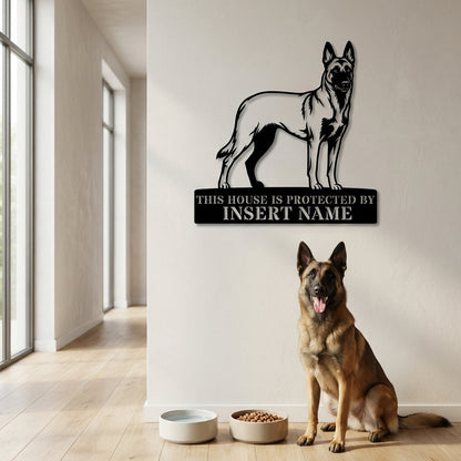 Personalized Belgian Shepherd Guard Metal Sign. Custom Dog Name Wall Decor