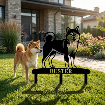 Personalized Shiba Inu Garden Metal Sign With Stakes. Custom Dog Plaque Name Gift