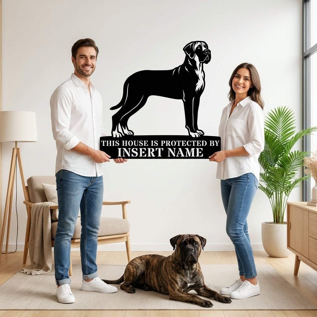 Personalized Bullmastiff Dog Guard Metal Sign. Custom Dog Name Wall Decor