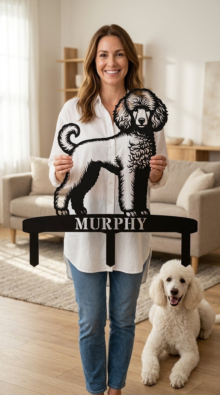 Personalized Poodle Garden Metal Sign With Stakes. Custom Dog Plaque Name Gift