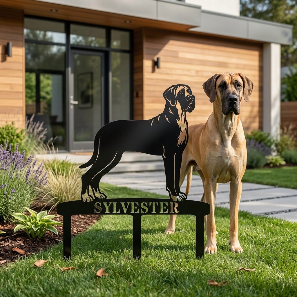 Personalized Granddanois Garden Metal Sign With Stakes. Custom Dog Lover Name Gift