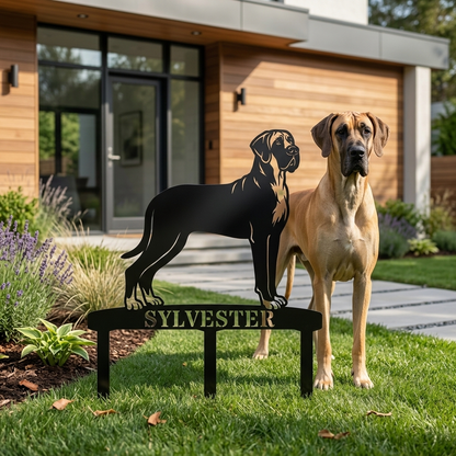 Personalized Granddanois Garden Metal Sign With Stakes. Custom Dog Lover Name Gift