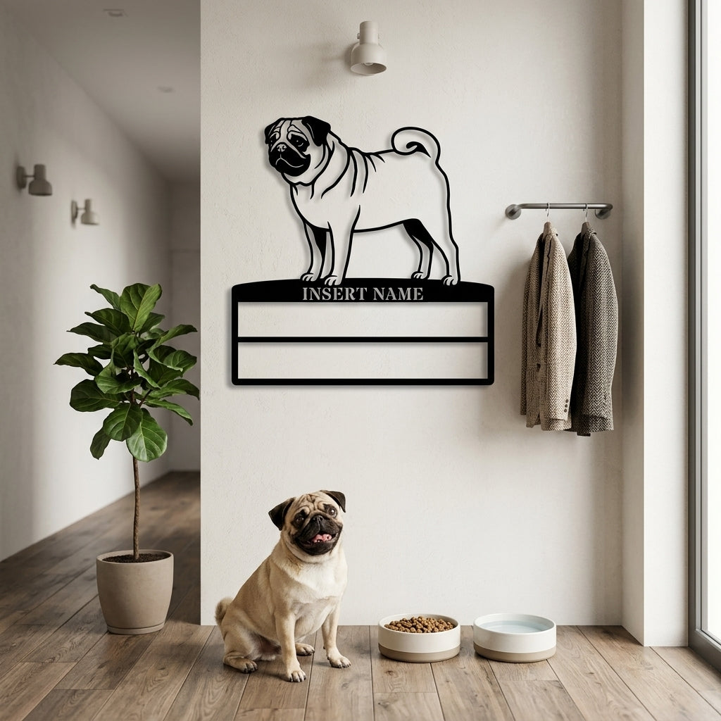 Personalized Pug Rosette Name Metal Sign. Custom Dog Champion Display