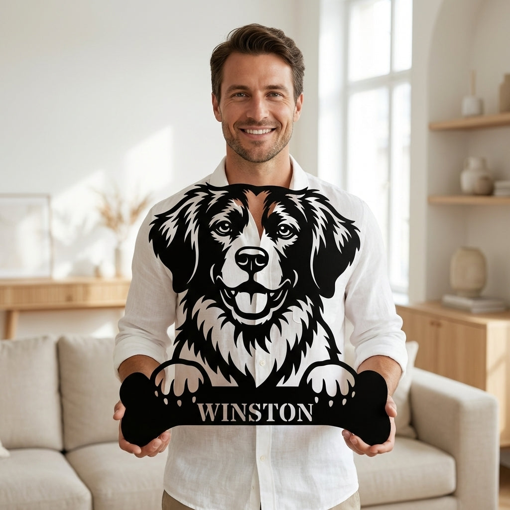 Personalized Brittany Dog With Bone Metal Sign. Custom Dog Name Decor