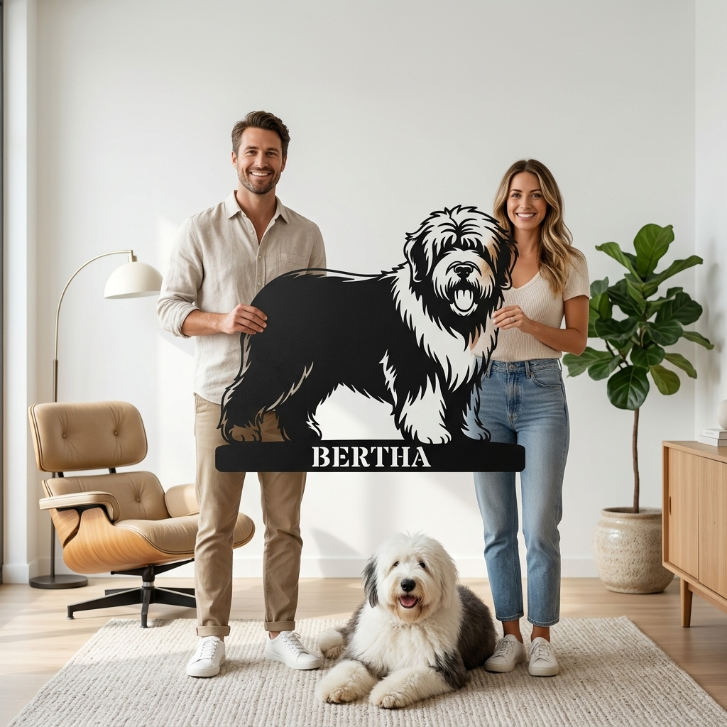 Personalized Old English Sheepdog Metal Sign. Custom Dog Owner Wall Decor Gift